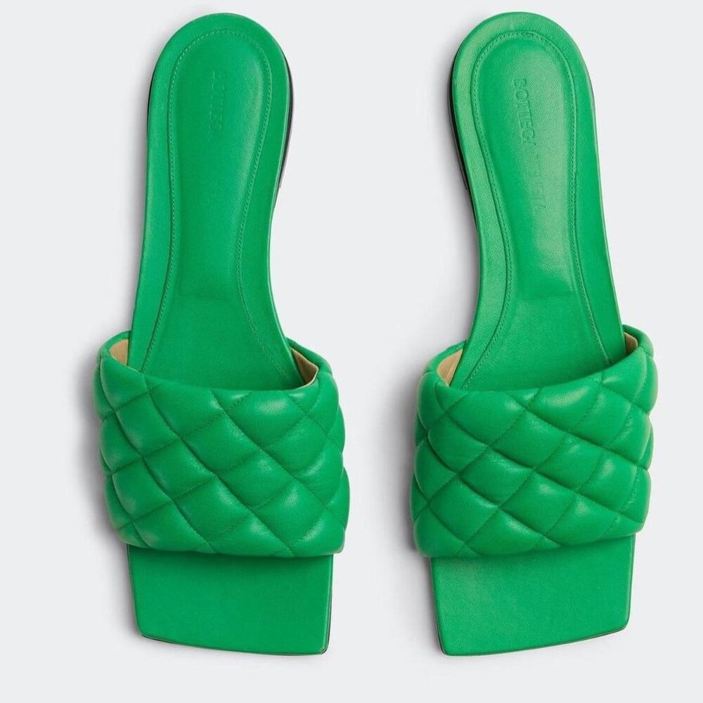 Bottega Veneta Padded Flat Sandal Green Quilted Leather - size 39.5